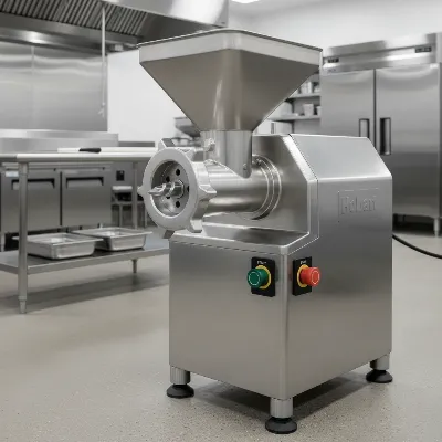 Hobart commercial meat grinder showcasing its robust design and stainless steel construction